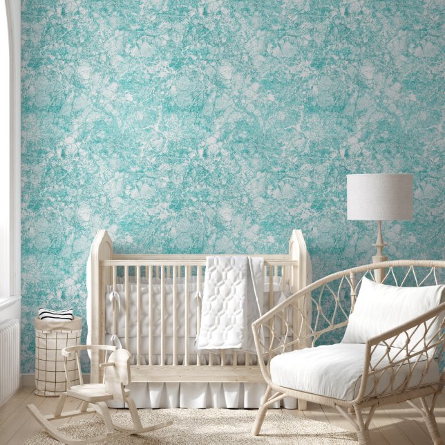 Mint Blue & White Marble Texture Behang (Kinderen)