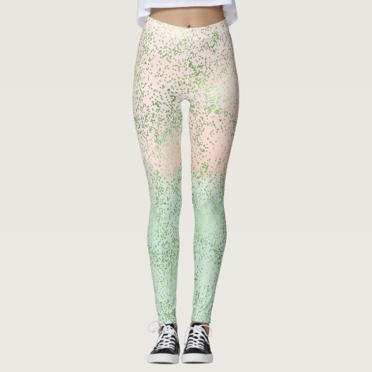 Mint Blush Roze Waterverf Confetti Stippen Leggings (Voorkant)