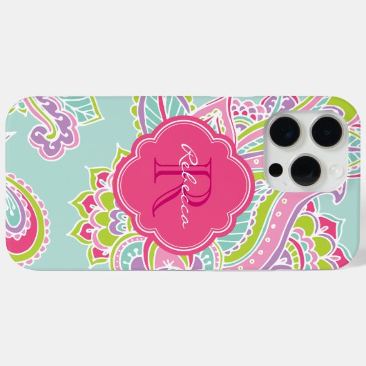 Mint Bohemian Paisley Custom Monogram Case-Mate iPhone Case (Achterkant (horizontaal))
