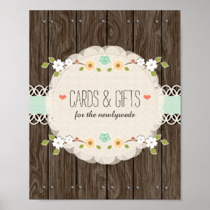 Mint Boho Rustic Wedding Shower Kaarten Gifts Sign Poster