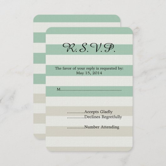 Mint, Bord en witte strepen bruiloft RSVP (Voorkant / Achterkant)