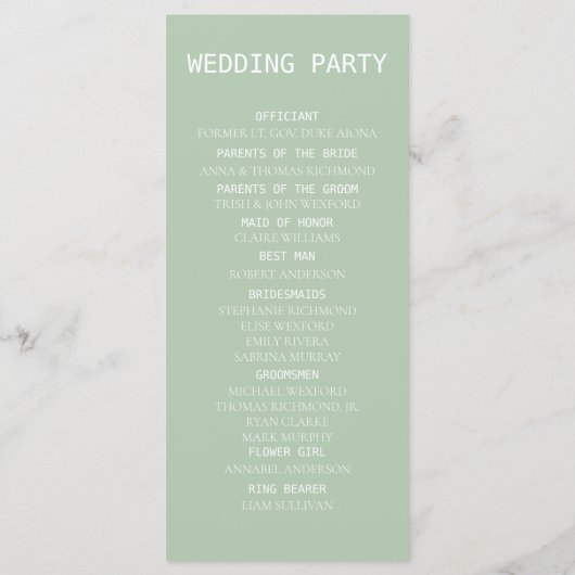 Mint Botanical Elegant Wedding Programme Programma (Achterkant)