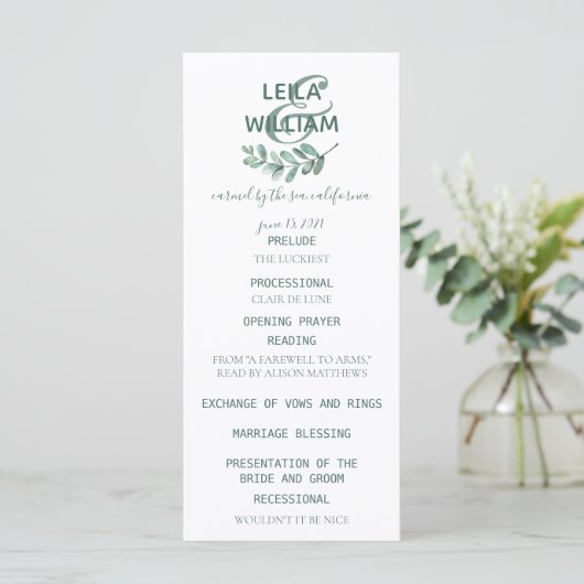 Mint Botanical Elegant Wedding Programme Programma (Staand voorkant)
