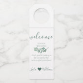 Mint Botanische bruiloft Welkomstfles Hanger Label (Voorkant)