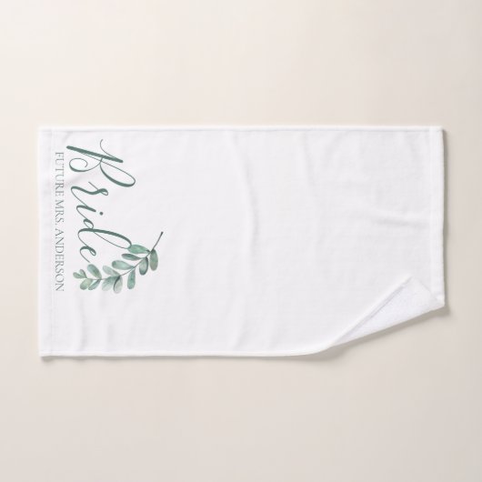 Mint Botanische Elegante Bruid Gepersonaliseerd Handdoek (Handdoek)