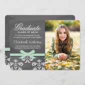 Mint Bow Chalkboard Afstuderen Aankondiging (Voorkant / Achterkant)