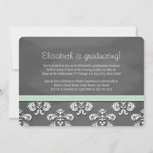 Mint Bow Chalkboard Afstuderen Aankondiging (Achterkant)