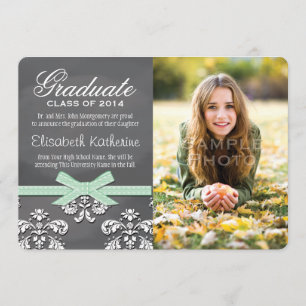 Mint Bow Chalkboard Afstuderen Aankondiging