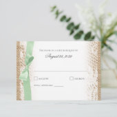 Mint Bow Kant en Burlap Reageer RSVP Kaartje (Staand voorkant)