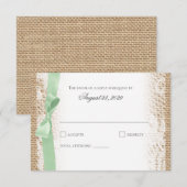 Mint Bow Kant en Burlap Reageer RSVP Kaartje (Voorkant / Achterkant)