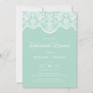 Mint Brocade Lace Rehearsal Dinner Invitation Kaart