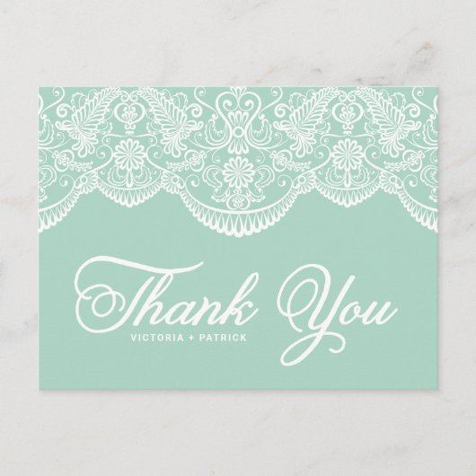 Mint Brocade Lace Wedding Bedankt Briefkaart (Voorkant)
