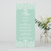 Mint Brocade Lace Wedding Menu Kaart (Staand voorkant)