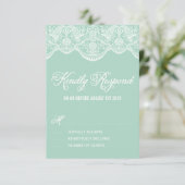 Mint Brocade Lace Wedding RSVP Kaart (Staand voorkant)