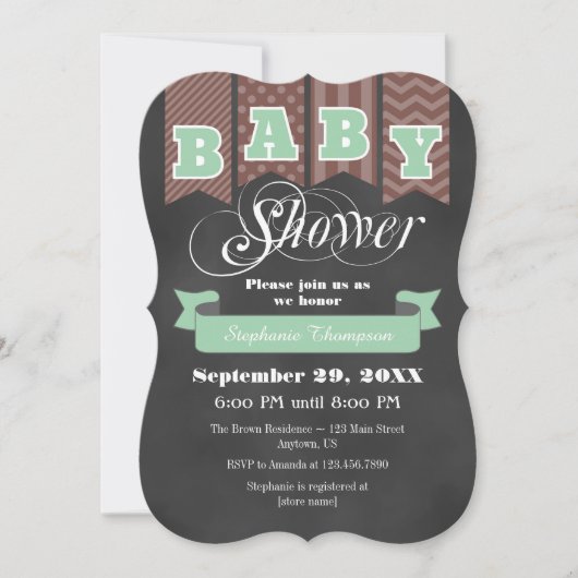 Mint Brown Chalkboard Flag Baby shower Invite Kaart (Voorkant)