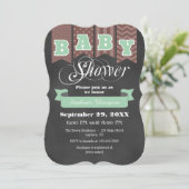 Mint Brown Chalkboard Flag Baby shower Invite Kaart (Staand voorkant)