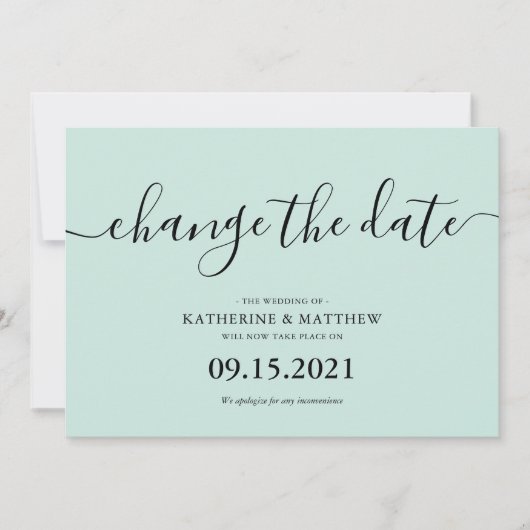 Mint Brush Typografie Uitgestelde Bruiloft Save The Date (Voorkant)