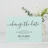 Mint Brush Typografie Uitgestelde Bruiloft Save The Date (Staand voorkant)