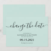 Mint Brush Typografie Uitgestelde Bruiloft Save The Date (Voorkant / Achterkant)
