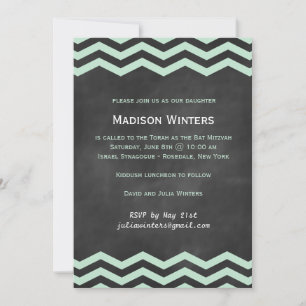 Mint & Chalkboard Chevron Bat Mitzvah Uitnodiging