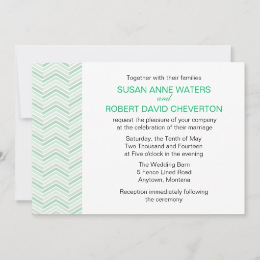 Mint Chevron Custom Wedding Invitations Kaart (Voorkant)