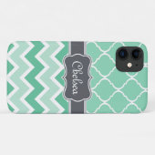 Mint Chevron en Lattice Pattern Grey Name Case-Mate iPhone Case (Achterkant (horizontaal))