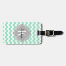 Mint Chevron met grijs monogram Bagagelabel