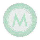 Mint Chevron Monogram Glass Cutting Board 12" Snijplank (Voorkant)