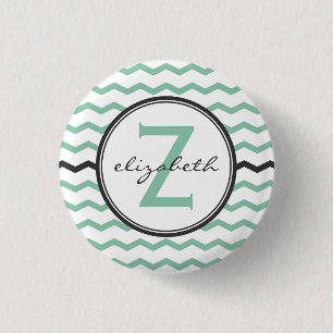 Mint Chevron Monogram Ronde Button 3,2 Cm