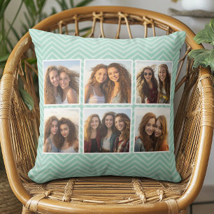 Mint Chevron Pattern met Trendy 6 Photo Collage Kussen