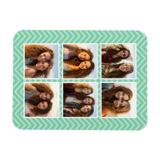 Mint Chevron Pattern met Trendy 6 Photo Collage Magneet (Horizontaal)