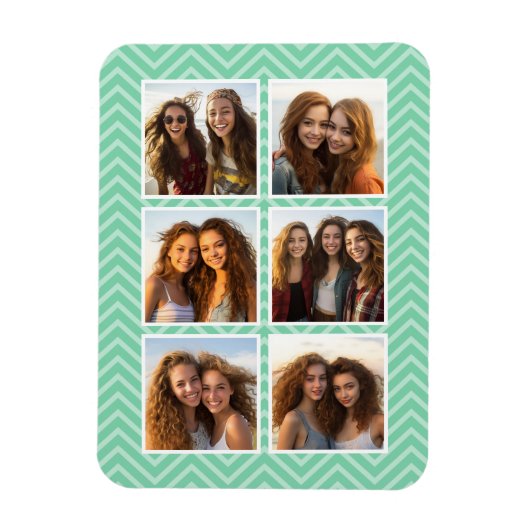 Mint Chevron Pattern met Trendy 6 Photo Collage Magneet (Verticaal)