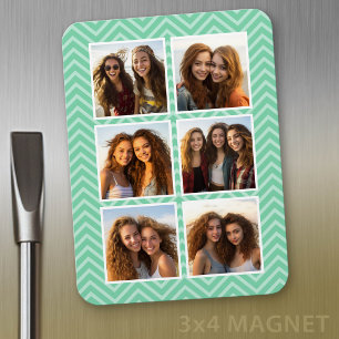 Mint Chevron Pattern met Trendy 6 Photo Collage Magneet