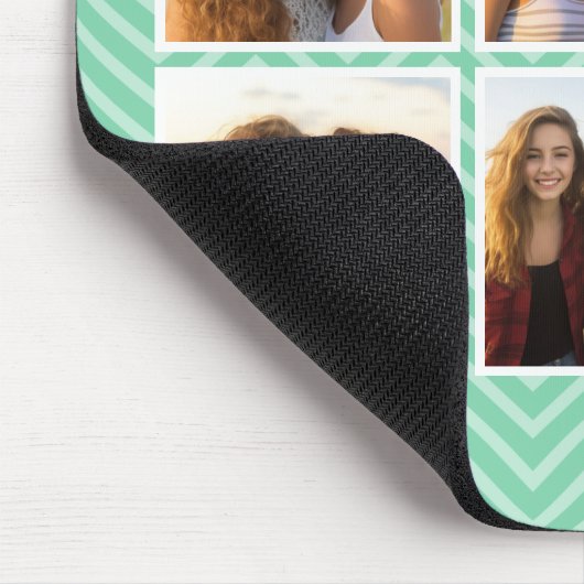 Mint Chevron Pattern met Trendy 6 Photo Collage Muismat (Hoek)