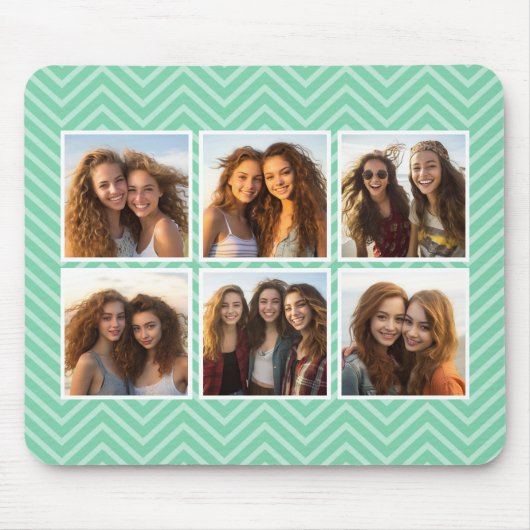 Mint Chevron Pattern met Trendy 6 Photo Collage Muismat (Voorkant)