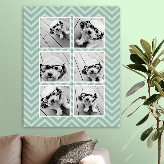Mint Chevron Pattern met Trendy 6 Photo Collage Poster