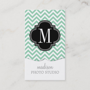 Mint Chevron Zigzag Gepersonaliseerd Monogram Visitekaartje
