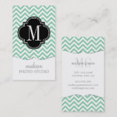 Mint Chevron Zigzag Gepersonaliseerd Monogram Visitekaartje (Voorkant / Achterkant)