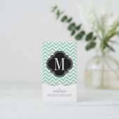 Mint Chevron Zigzag Gepersonaliseerd Monogram Visitekaartje (Staand voorkant)