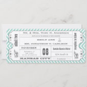 Mint Chevron Zigzag  Modern Ticket Wedding Kaart (Voorkant)