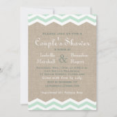 Mint Chevrons op Burlap Couple's Shower Invite Kaart (Voorkant)