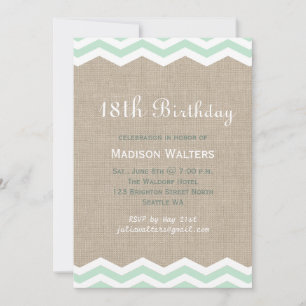 Mint Chevrons over de uitnodiging van Burlap Birth