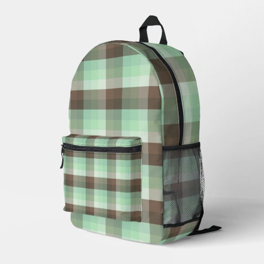 Mint Chocolade Chip Kleur Blok Plaid Strepen Bedrukte Rugzak (Achterkant Hoek Rechts)
