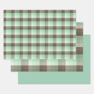Mint Chocolade Chip Kleur Blok Plaid Strepen Inpakpapier Vel