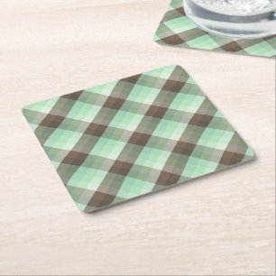 Mint Chocolade Chip Kleur Blok Plaid Strepen Vierkante Kartonnen Onderzetter