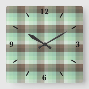 Mint Chocolade Chip Kleur Blok Plaid Strepen Vierkante Klok