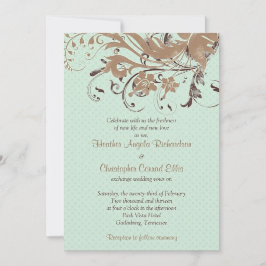 Mint Chocolate Brown  Floral Wedding Kaart (Voorkant)