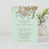 Mint Chocolate Brown  Floral Wedding Kaart (Staand voorkant)