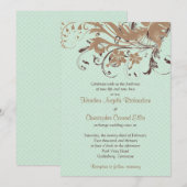 Mint Chocolate Brown  Floral Wedding Kaart (Voorkant / Achterkant)