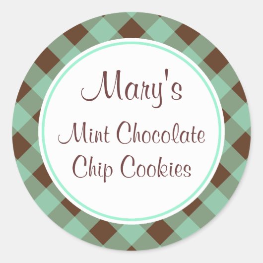 Mint Chocolate Gingham Keuken Cadeau Labels Sticke (Voorkant)